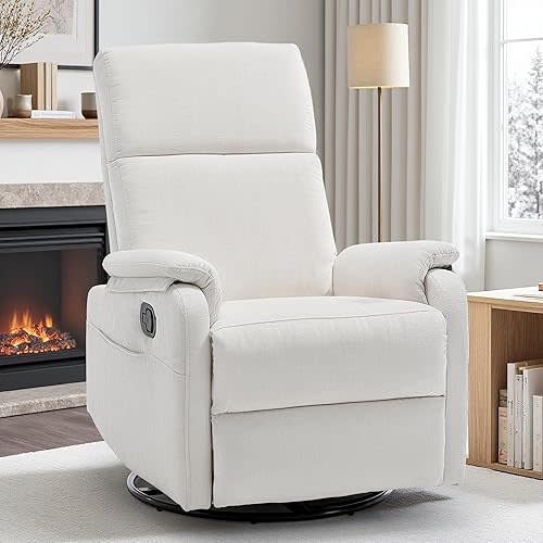 Korser Recliner Chair, Swivel Rocker Recliner Chair for Adults, Glider Chair, Small Nursery Rocking Recliner Chair, Reclining Chair with Modern-Designed Armrests for Living Room, Beige, Chenille