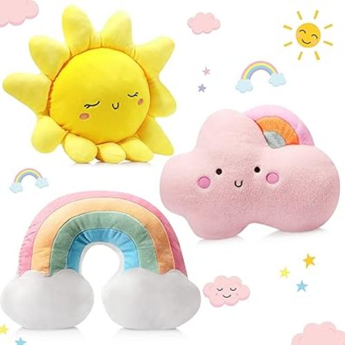 Queekay 3 Pcs Moon Star Cloud Cushion Soft Plush Pillow Nursery Stuffed Throw Cushion Kids Cute Children Pillow for Baby Room Reading Nook Decorations Gift(Cute Style)