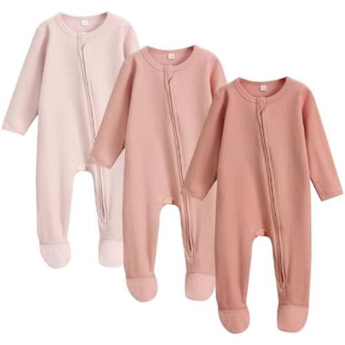 Bafeicao Newborn Footie Pajamas with Mitten Cuffs 2 Way Zipper Sleepers for Baby Boy Girl Clothes 3M 6M Footed Sleep 'n Play