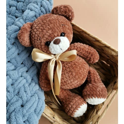 Crochet Plush Teddy Bear with Bow – Soft Handmade Amigurumi Toy – Cuddly Gift for Kids, Babies, Nursery Decor & Baby Shower Keepsake