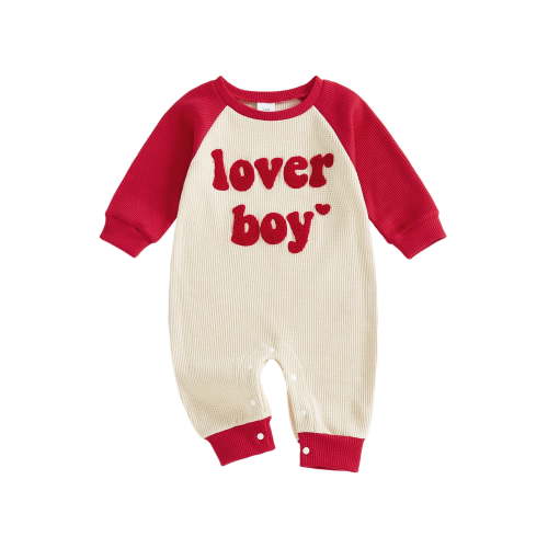 BemeyourBBs Baby Boy Valentine Day Outfit Newborn Lover Boy Romper Letter Embroidery Stripe Long Sleeve Jumpsuit