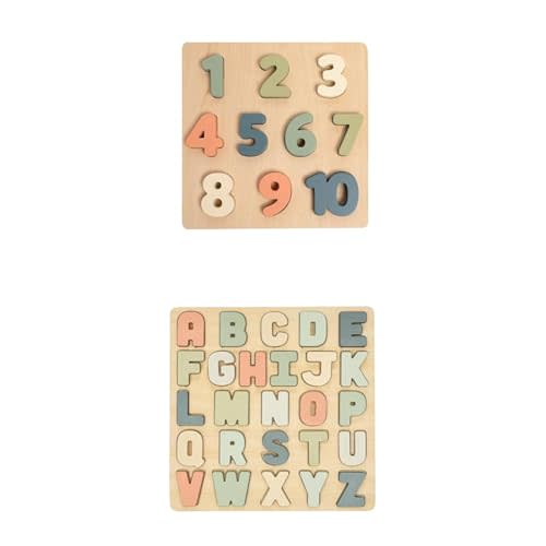 Pearhead Wooden 123 Numbers Puzzle + Wooden Alphabet Puzzle, Baby and Toddler Ages 1+ Years