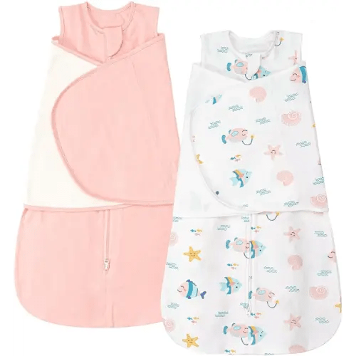 ZIGJOY Sleep Sack Swaddle 1.0 Tog Baby Wearable Blanket 100% Cotton Baby Swaddle Blanket for Newborns 0-6 Months Ocean&Pink