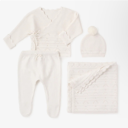 White Cashmere Pointelle Layette Set with Box – Elegant Baby