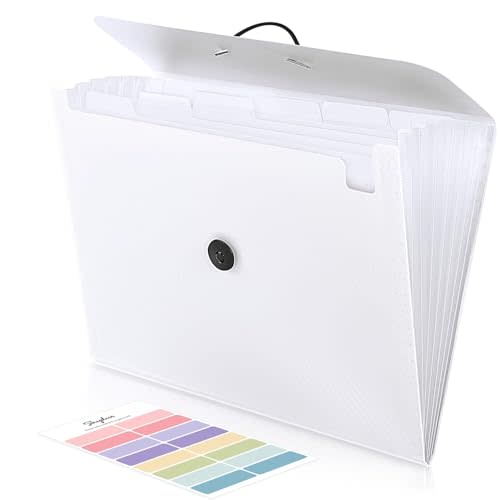 SKYDUE Expanding File Folder with 7 Pockets, Accordion File Organizer, Portable Folders for Documents, School Office Supplies Bungee Closure, Letter/A4 Size White