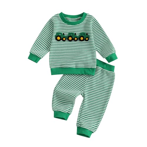 fhutpw Baby Toddler Boy Girl Fall Winter Clothes Embroidery Stripe Pullover Pants Sets Infant Long Sleeve Sweatshirt Outfits