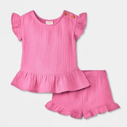 Baby Girls' Ruffle Sleeve Gauze Shorts Set - Cat & Jack™ Burgundy 6-9M