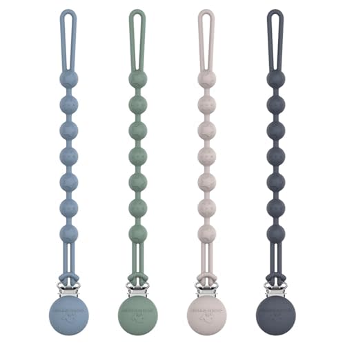 Cuddle Campus Silicone Pacifier Clip Holder with One Piece Design,Soft Flexible Binky Clips with Texture for Baby Boy and Girl Pack of 4 (6m+)