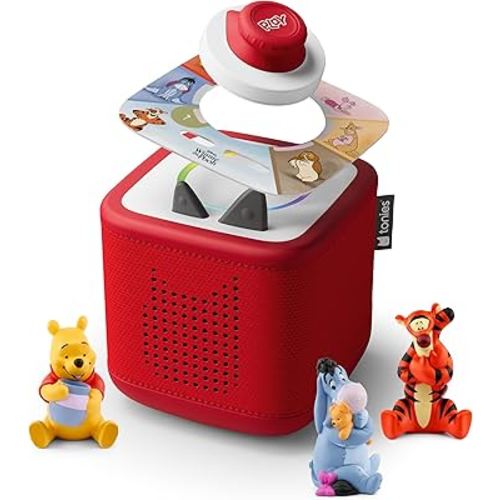 Toniebox 2 Audio Player Bundle for Kids 3+ with Winnie The Pooh, Tigger, Eeyore Figurines and Tonieplay Game & Controller - Sunset Red