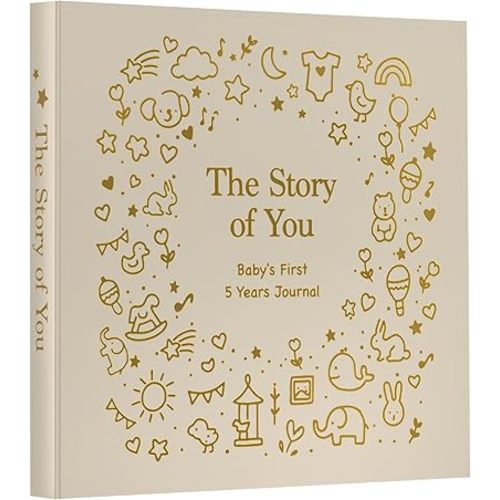 Baby Memory Book First 5 Year Boy or Girl Keepsake Journal Photo Albums Scrapbook, Gifts for Baby Shower First Time Mom New Parents (Footprint - Sage Green)