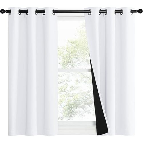 NICETOWN Pure White 100% Blackout Lined Curtains, 1 Pair, 37" Width x 40" Length Each Panel, 2 Thick Layers Narrow Wide Window Treatment Panels Thermal Insulated Drapes for Kitchen Small Window