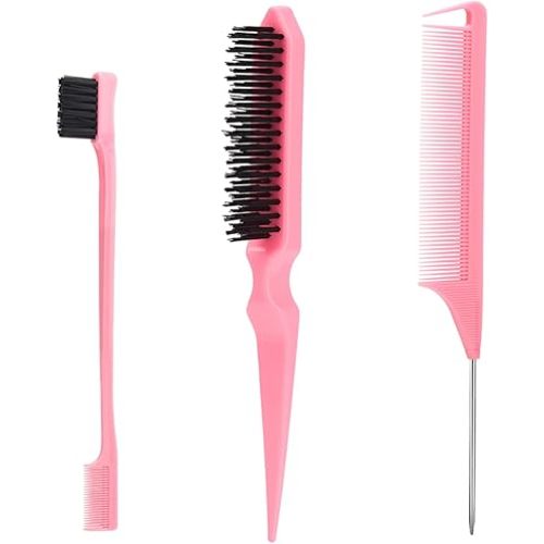 SWEET VIEW 3 Pcs Slick Back Hair Brush, Rat Tail Comb, Edge | Bristle Brush, Hair Accessories for Girls, Kids, Toddlers Sleek Ponytail/Bun, Edge Control and Smoothing Baby Hair & Flyaways