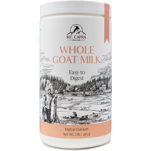Mt. Capra Whole Goat Milk | from Non-GMO, Grass-Fed Goats, Creamy, Great Tasting, Easy to Digest, A2 Milk | 16 Servings - 1 Pound