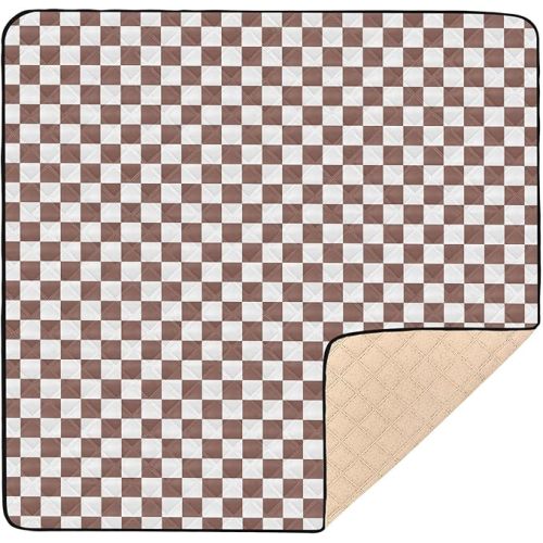 SHJI Checkered Brown Checkerboard Baby Play Mat Baby Crawling Mat Foldable Playmat for Babies 50 x 50 Inch