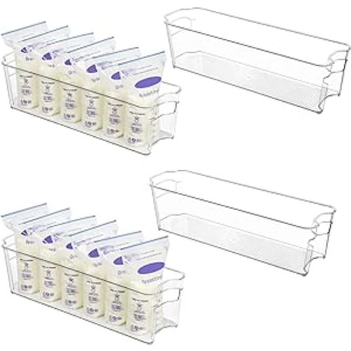 Vtopmart Breastmilk Storage Container 4PCS Set, Clear Freezer and Fridge Organizer Bins, Plastic Storage Bins for Breast Milk, Baby Pouches, Formula, Bottles and Yogurts, 4.3’’ Width, 14.7" Long