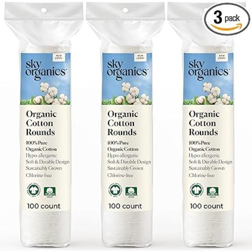 Sky Organics Organic Cotton Rounds for Sensitive Skin, 100% Pure GOTS Certified Organic for Beauty & Personal Care, 300 ct.