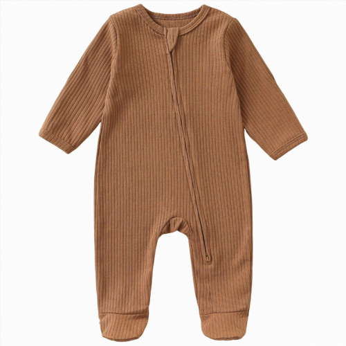 larppty Baby Footies Pajamas,Zipper Baby Sleepers with Mitten Cuffs - Long Sleeve Baby Zip Up Onesie for 0-24 Months(Brown)