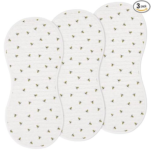 Hahafelt 3 Pcs Changing Pad Liners Fits in Peanut Shaped Changing Pad Waterproof Diaper Mats Organic Cotton Mats are Warm on Baby's Back, Washable Reusable (Bee,Cream Color)