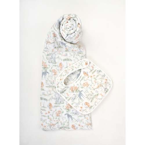 Tummytime Bib & Shawl Blanket Set - Sweet Savanna