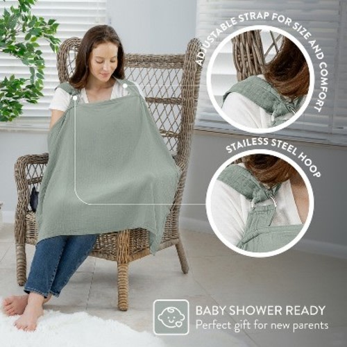 Muslin Nursing Cover for Baby Breastfeeding, Soft & Breathable Breastfeeding Cover by Comfy Cubs, Color: Fern
