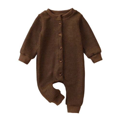 YDFCWXW Baby Girl Boy Knitted Rib Romper Unisex Gender Neutral Button Jumpsuit Long Sleeve Bodysuit Clothes (Brown, 6-9 Months)