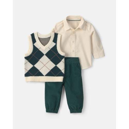 Baby Boy 3-Piece Argyle Layering Set - Green/Cream | Carter's