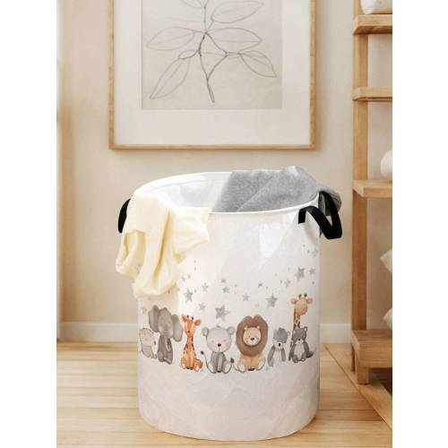 1pc Foldable Round Storage Basket With Handles, Cute Animal Pattern, Large Capacity Multi-Purpose Storage Bin For Nursery, Baby Diaper, Clothes, Toys And Accessories Organization | SHEIN USA