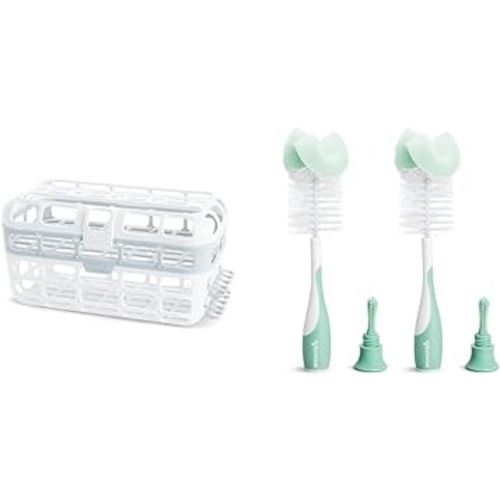 Munchkin Dishwasher Basket, Bottle Brush, Pacifier & Nipple Cleaner Bundle, 1 Basket & 2 Brushes