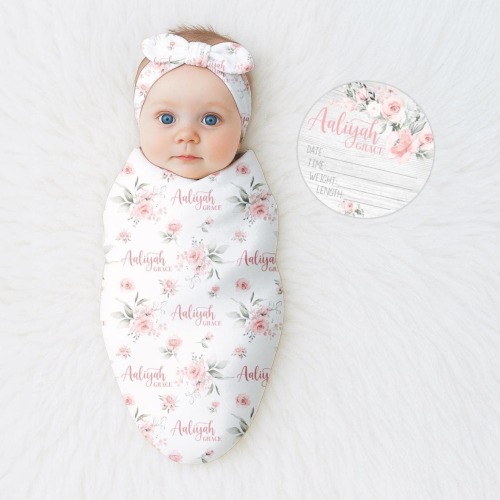 Pink Rose Swaddle, Blush Roses Swaddle Bundle Options, Pink Rose Birth Announcement, Rose Floral Nursery Theme, Girl Baby Shower Gift F69