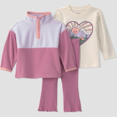Carter's Just One You® Baby Girls' 3pc Camper Quarter Zip with Sweatshirt and Flare Pants Set - Purple Newborn