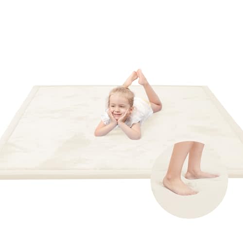 Baby Play Mat for Floor,1.3" Thick Memory Foam Tummy Time Mat,Water Repellent Soft Velvet Nursery Rug,Extra Large Non Slip for Crawling,Toddlers,Infants,Kids,Tatami Style for Living Room(Cream)