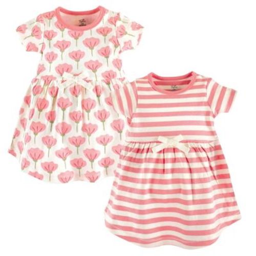 Luvable Friends Touched by Nature Short-Sleeve Dresses 2pk, Blushing Bloom, 18-24M