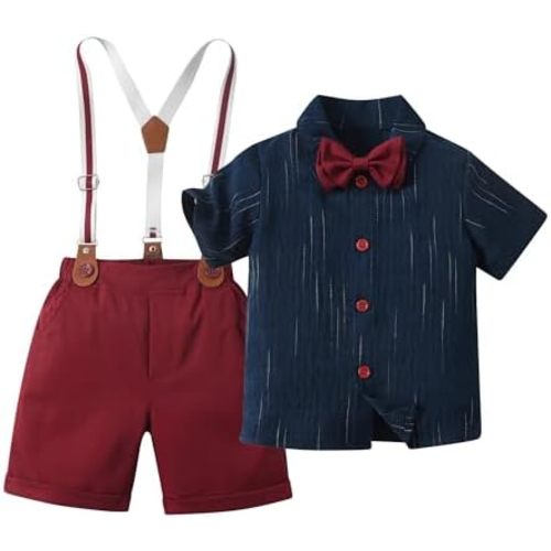Baby Boys Shorts Sets, Infant Shirt+Shorts+ Tie+Suspenders,Toddler Outfits Suits