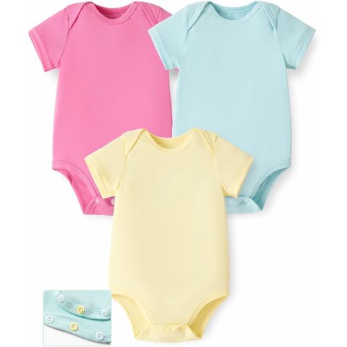 PATPAT Baby Bodysuits Rayon Super Durable - Short Sleeve for Boys and Girls - Newborn Infant Unisex Gift Clothes - 3 Pack