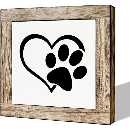 Pet Decor Sign, Cat Decor, Dog Decor, Wooden Box Signs for Home Decor, Pet Decorations, Pet Home Decor, Farmhouse Decor for Shelf, Pet Paw with Heart Decor, Pet Themed Wood Sign, Pet Gift