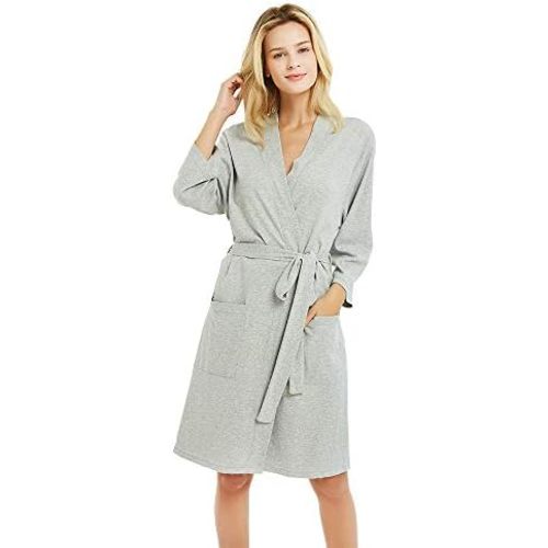 U2SKIIN Womens Robes, 100% Cotton Lightweight Robes 3/4 Sleeves Kimono Knit Soft Loungewear Short Bathrobe