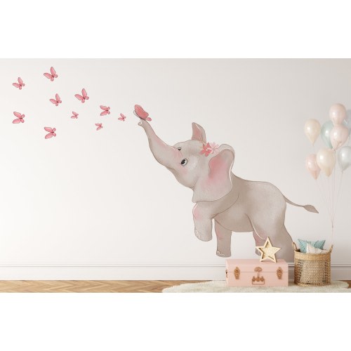 Boho elephant wall decal fo nursery or kids room, baby animal art, elephant decor
