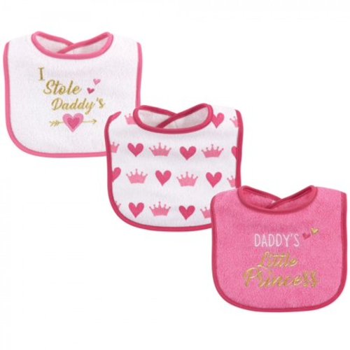 Luvable Friends Baby Girl Cotton Drooler Bibs with Fiber Filling 3pk, Girl Daddy, One Size - Girl Daddy Princess