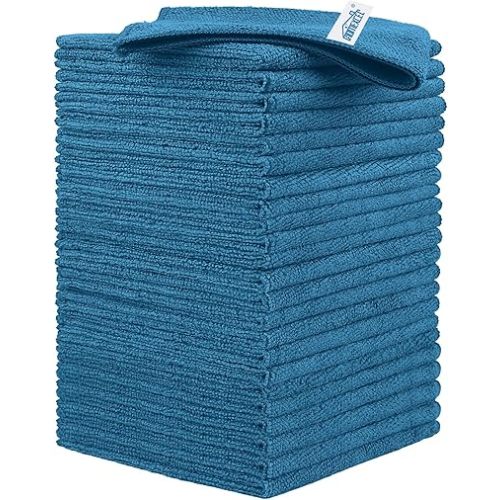 HOMEXCEL Navy Blue Microfiber Cleaning Cloth, 24 Pack Cleaning Towels for Kitchen, Lint Free, Scratch-Free, Highly Absorbent, and Reusable Cleaning Rags for House, Window, Cars, 11.5 X11.5 inch