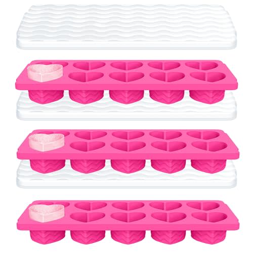 Ice Cube Tray with Lid – 3 Pack 2 Tbsp Ice Trays for Freezer, Stackable, BPA-Free, Easy Release Large Ice Cube Molds for Chocolate, Cocktails, Iced Coffee, Whiskey & Juice (10-heart cube,rose red)