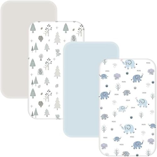 4 Pack Bassinet Sheets - 33"x20" Bedside Bassinet Sheets for Baby Delight, Angelbliss, Fodoss & Most Regular Size Bedside Sleeper | Ultra Soft & Skin Friendly Bassinet Fitted Sheets for Boys Girls