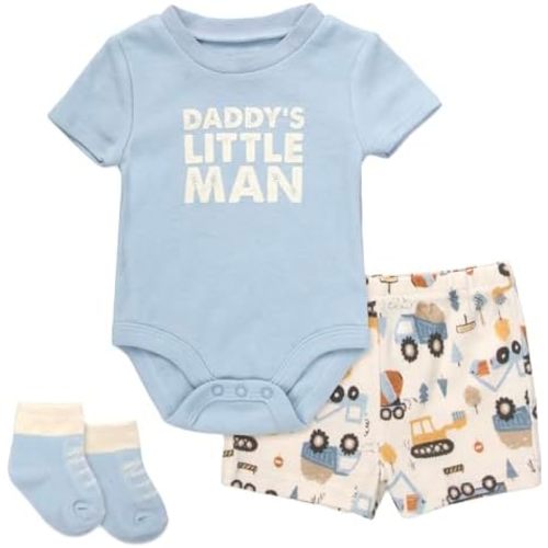 Baby Essentials Baby Boy 3 Piece Outfit Set – Bodysuit, Shorts & Socks – Spring & Summer Baby Clothes Gift Set