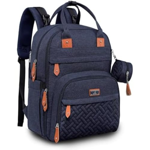 BabbleRoo Diaper Bag Backpack - Baby Essentials Travel Tote - Multi Function Water Resistant Diaper Bag, Travel Essentials Baby Bag with Changing Pad, Stroller Straps & Pacifier Case - Navy Blue