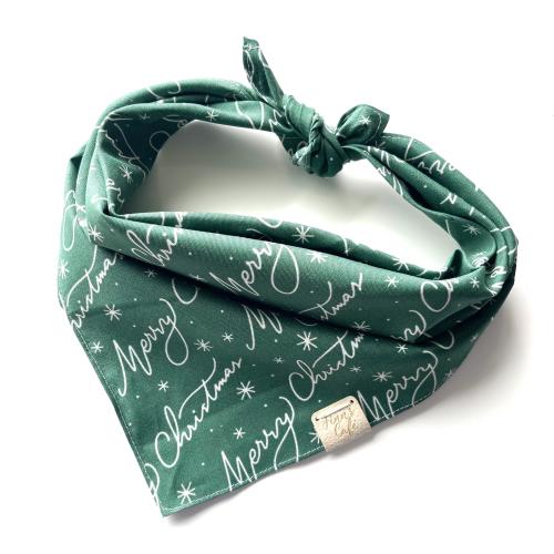 Merry Christmas Holiday Green White Dog Bandana / Xmas Pup Bandanna / Tie On Cotton Scarves / Christmas Scarf Puppy