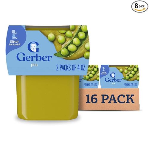 Gerber Stage 2 Baby Food Peas, Baby Peas Puree Tub, No Added Salt, No Artificial Colors or Flavors, Baby Puree, Baby Food Vegetables, 16-Pack