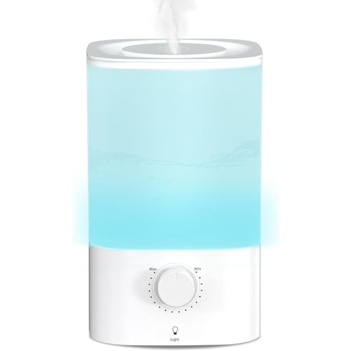 Cool Mist Humidifier for Bedroom & Baby Nursery - 3.2L Top Fill, 360° Nozzle, 40H Runtime, 28dB Quiet, 5μm Mist, Direct Oil Use, 7-Color Light, BPA Free, Bedroom, Desk & Office Humidifiers