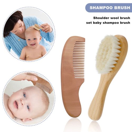 LNKOO 2 Pack Baby Hair Brush and Comb Set for Newborn - Natural Wooden Hairbrush with Soft Bristles for Cradle Cap - Perfect Scalp Grooming Product for Infant, Toddler, Kids
