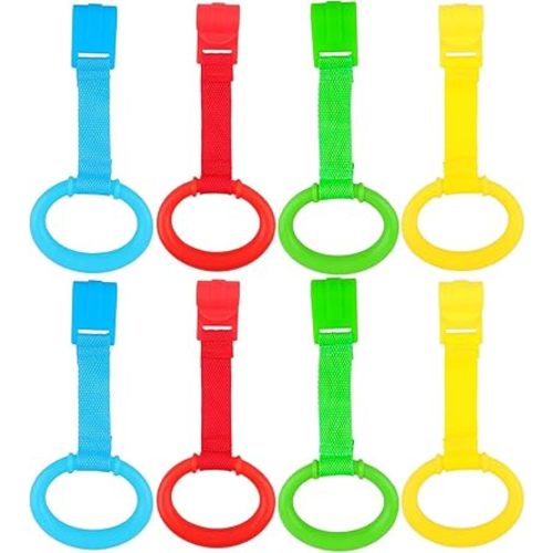KALAMANDA 8 Pcs Baby Playpen Pull Up Rings, Pull Up Handles Standing Walker Crib Pull Rings for Toddler Kids Children Walking Training Tool(Yellow/Red/Blue/Green)