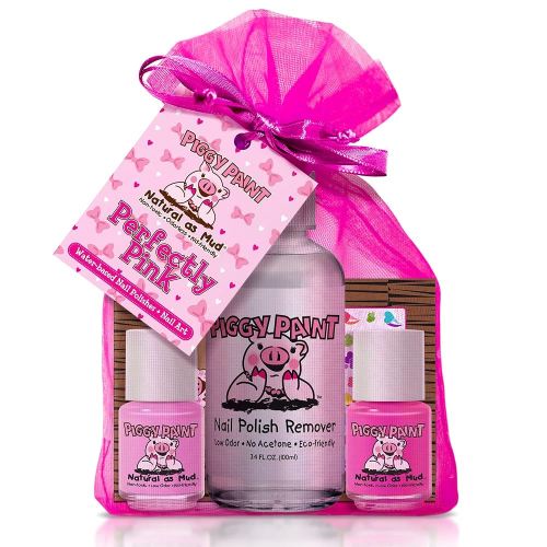 Piggy Paint | 100% Non-Toxic Girls Nail Polish | Safe, Cruelty-Free, Vegan, & Low Odor Nail Polish for Kids | Perfectly Pink (2 Polish, 1 Remover & Nail Art Gift Set)