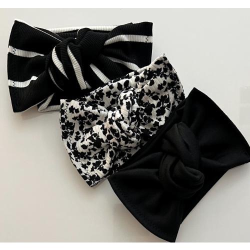 Black Floral Stripe Baby Head Wrap: Hand-tied Bow Turban